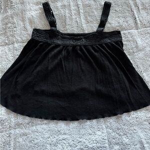 Rewind Black Ribbed Cropped Tank with Lace Hem